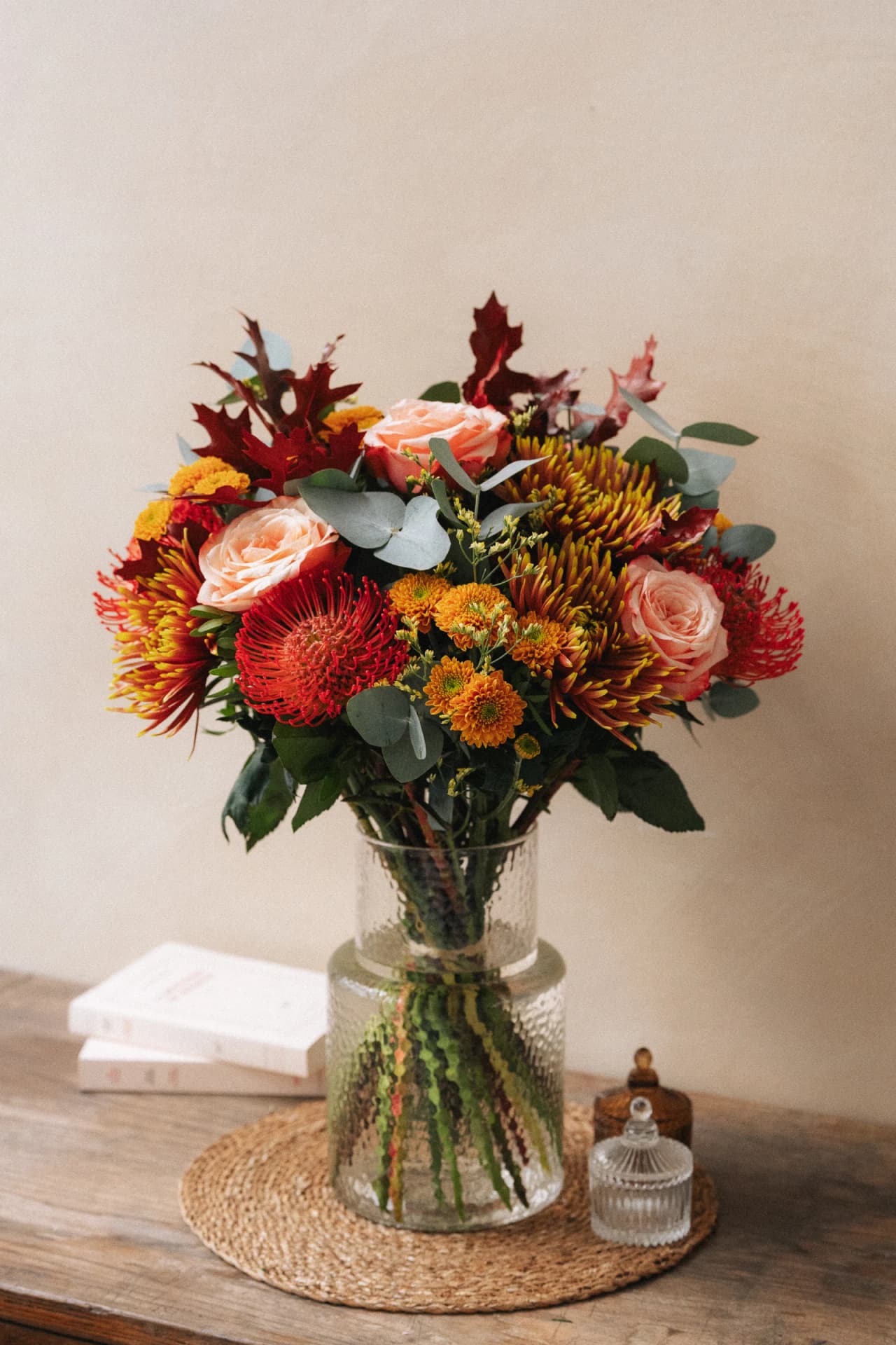 Autumn-coloured Shiloh bouquet on a table